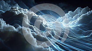 Abstract 3D visualization of cloud computing and digital data flow concept. Abstract visualization of cloud computing