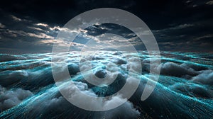 Abstract 3D visualization of cloud computing and digital data flow concept. Abstract visualization of cloud computing