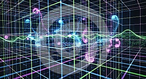 Abstract Digital Data Grid With Particles And Waveform