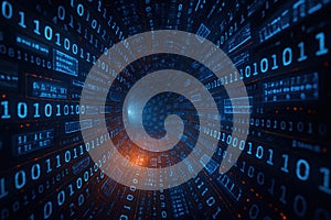 Futuristic data tunnel with binary encryption. Ai-generated