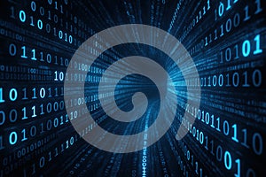 Futuristic data tunnel with binary encryption. Ai-generated
