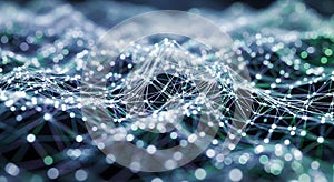 Abstract 3D visualization of a mesh network, featuring