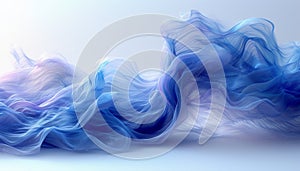 Abstract 3D waves with flowing texture, conveying a sense of calm and serenity. Visual emphasizes fluidity and blend of cool blue