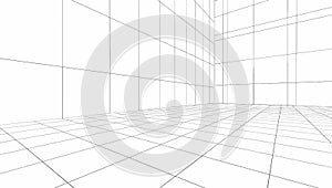 Abstract 3D Wireframe Grid Room Perspective