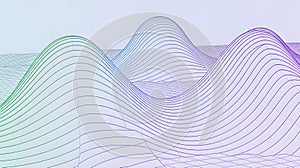 Abstract 3D Wireframe Landscape with Wavy Gradient Lines, a Modern Digital Visualization of Data and Technology Background