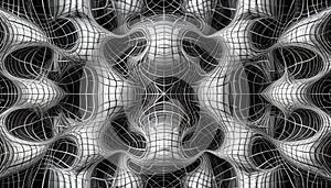 Abstract 3D wireframe mesh pattern with interconnected nodes and curves