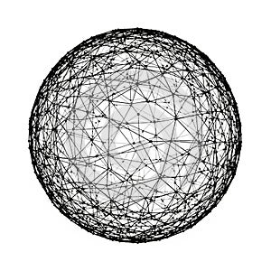 Abstract 3D Wireframe Sphere with Connected Nodes on a White Background network