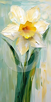 Abstract Daffodil Painting With Realistic Color Palette And Intricate Details