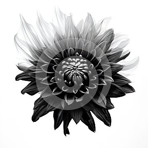 abstract dahlia, black and white illustration. Generative AI