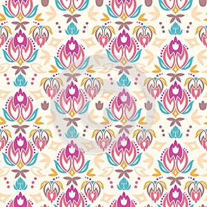 Abstract damask tulips seamless pattern background