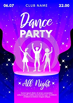 Abstract Dance Party background for banner, flyer, poster, invitation. Dancing young people silhouettes. Bright Dance party vector