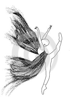 Abstract dancer of the dress of particles flowing with wind