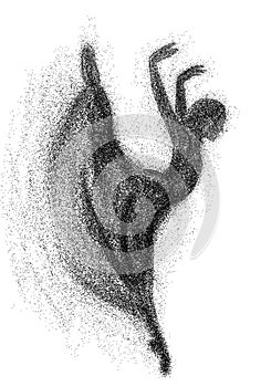 Abstract dancer of the dress of particles flowing with wind