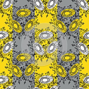 Abstract dandelion seeds stripesd seamless vector pattern background.Stylised groups of herbacious garden in isometric