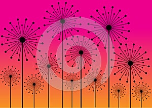 Abstract dandelions silhouettes background