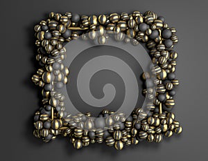 Abstract darck color frame as background with striped elegant balls 3d render image