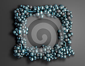 Abstract darck color frame as background with striped elegant balls 3d render image