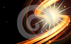 Abstract dark background-curved line of fire with stars.