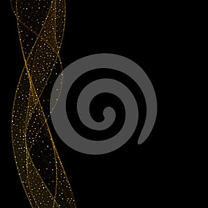 Abstract dark background with fire or gold curves. Light line gold swirl effect. glitter light fire flare with sparkling