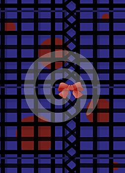 Abstract dark background with lacing and ribbon on it. Checkered cretaive vertical wallpaper.