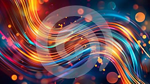 abstract dark background of light with stripes of colorful rays moving from the center