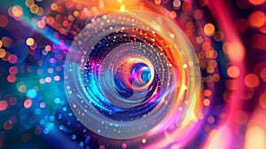 abstract dark background of light with stripes of colorful rays moving from the center