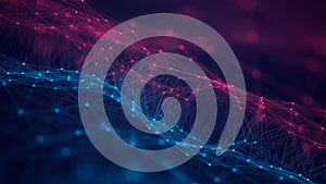 Abstract dark background with moving lines and dots. Data transmission. Visualization of the connection of network connections.