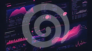 Abstract Dark Background Pink Purple Glowing Data Charts Graphs
