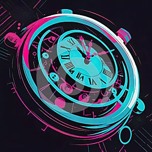 Abstract dark background on the theme of technology, symbolizing the operation of clocks and global interconnection