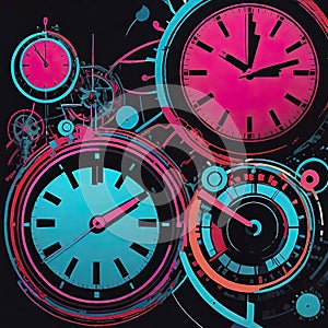 Abstract dark background on the theme of technology, symbolizing the operation of clocks and global interconnection