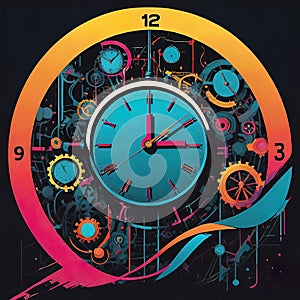 Abstract dark background on the theme of technology, symbolizing the operation of clocks and global interconnection