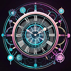 Abstract dark background on the theme of technology, symbolizing the operation of clocks and global interconnection