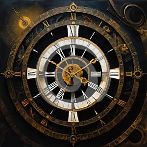 Abstract dark background on the theme of technology, symbolizing the operation of clocks and global interconnection