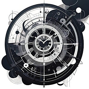 Abstract dark background on the theme of technology, symbolizing the operation of clocks and global interconnection