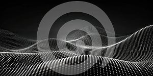 Abstract dark background with white dotted wave pattern. Generative AI