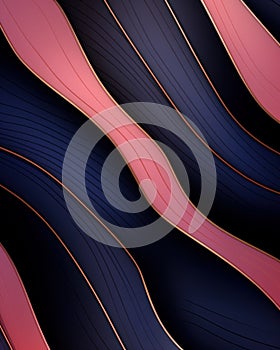 Abstract dark blue backdrop with gold and pink waves, luxury design blend of style and creativity