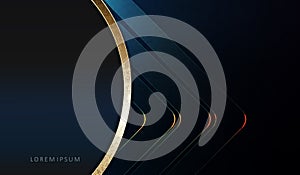 Abstract dark blue  background with arrows and a semicircle of golden hue with mosaic