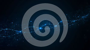 Abstract Dark Blue Background with Glowing Particles and Wavy Lines Data Visualization Concept