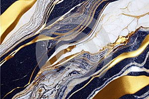 Abstract dark blue background with golden foil. Generative AI.