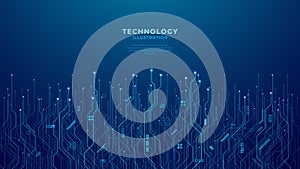 Abstract dark blue background with technology circuit board texture.