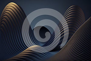 Abstract dark blue curves background. Geometric modern presentation business title round minimal texture illustration
