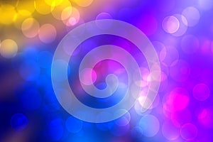 Abstract dark blue gradient pink purple yellow background texture with glitter defocused sparkle bokeh circles and glowing