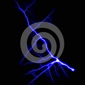 Abstract dark blue lighting natural thunder realistic magic overlay bright glowing effect on black