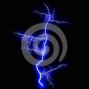 Abstract dark blue lighting natural thunder realistic magic overlay bright glowing effect on black