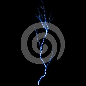 Abstract dark blue lighting natural thunder realistic magic overlay bright glowing effect on black