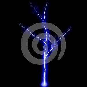 Abstract dark blue lighting natural thunder realistic magic overlay bright glowing effect on black