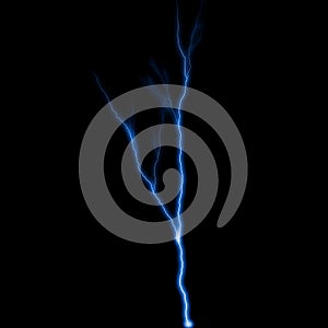 Abstract dark blue lighting natural thunder realistic magic overlay bright glowing effect on black