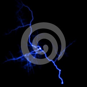 Abstract dark blue lighting natural thunder realistic magic overlay bright glowing effect on black