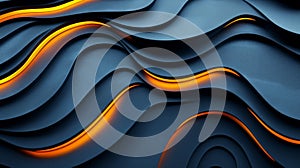 Abstract Dark Blue and Orange Glowing Waves Background