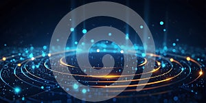 Abstract dark blue technical background. Technology background with line and dot particles surface